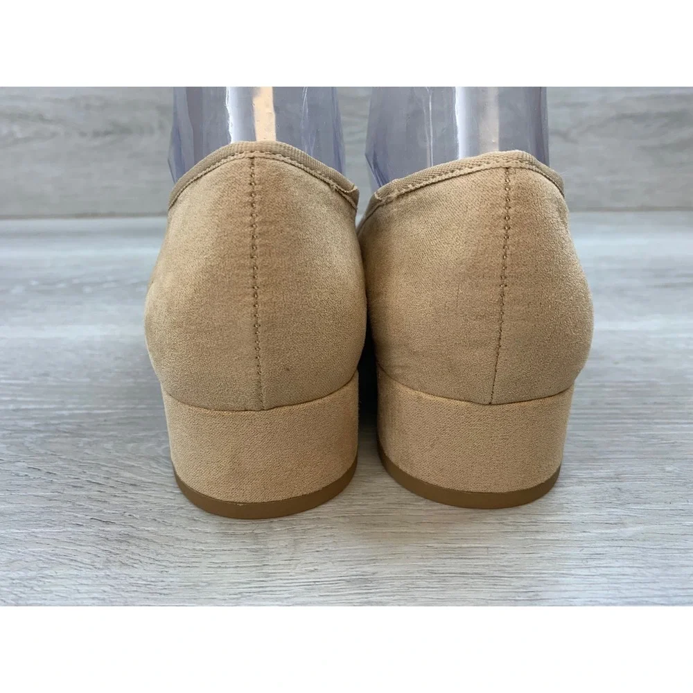 J.Crew Women's Tan Faux Suede Block Heel Bow Pumps Beige 8 Comfort Shoes